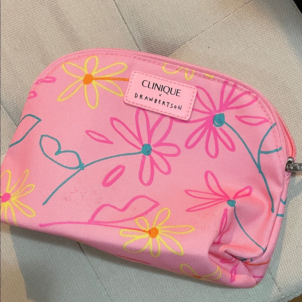 Clinique Pink Floral Cosmetic Bag